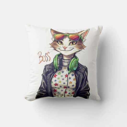 Cool Cat Boss – Funny Cat Lover Gift Idea クッション (正面)
