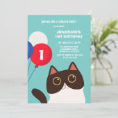Cool Cat Catastic Party Balloon Kids Birthday 招待状 (スタンド正面)