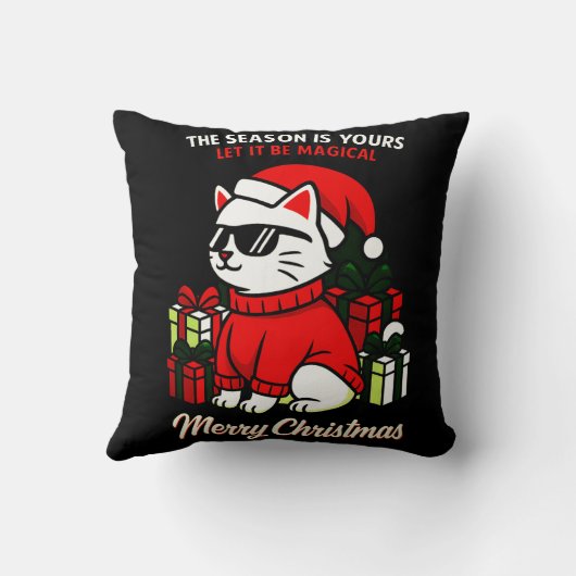 Cool Cat Christmas Throw Pillow Festive home decor クッション (裏面)