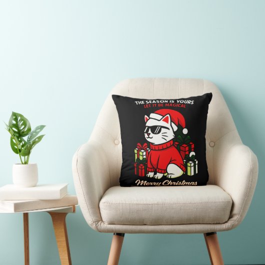 Cool Cat Christmas Throw Pillow Festive home decor クッション (椅子)