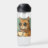 Cool Cat Coffee Retro Style Design for Cat Lovers ウォーターボトル (背面)