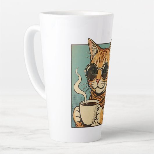 Cool Cat Coffee Retro Style Design for Cat Lovers カフェラテマグ (左アングル)