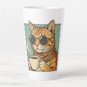 Cool Cat Coffee Retro Style Design for Cat Lovers カフェラテマグ (正面)