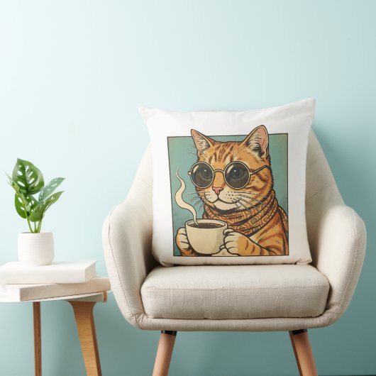 Cool Cat Coffee Retro Style Design for Cat Lovers クッション (椅子)