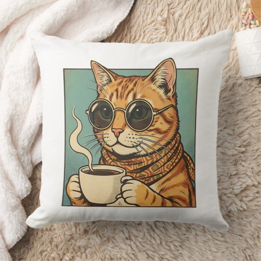 Cool Cat Coffee Retro Style Design for Cat Lovers クッション (ブランケット)