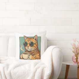 Cool Cat Coffee Retro Style Design for Cat Lovers クッション