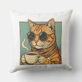 Cool Cat Coffee Retro Style Design for Cat Lovers クッション (裏面)