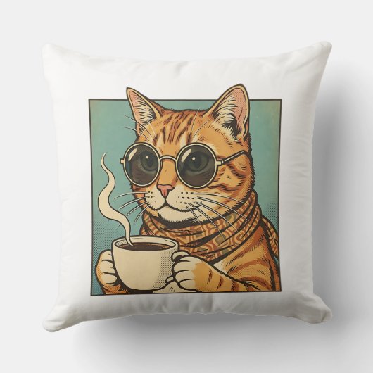 Cool Cat Coffee Retro Style Design for Cat Lovers クッション (裏面)