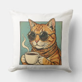 Cool Cat Coffee Retro Style Design for Cat Lovers クッション (正面)