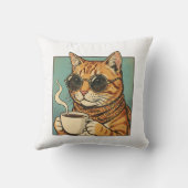 Cool Cat Coffee Retro Style Design for Cat Lovers クッション (裏面)