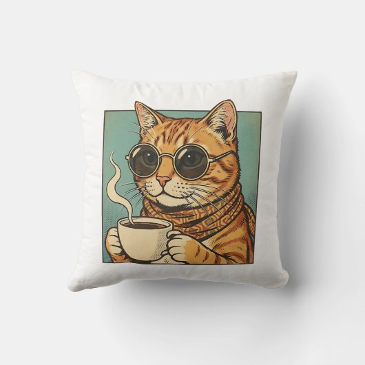 Cool Cat Coffee Retro Style Design for Cat Lovers クッション (裏面)