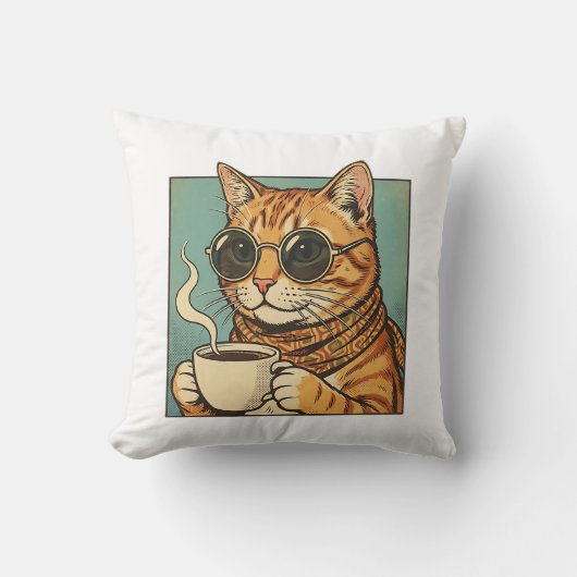 Cool Cat Coffee Retro Style Design for Cat Lovers クッション (正面)