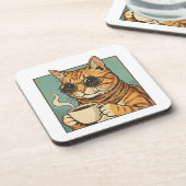 Cool Cat Coffee Retro Style Design for Cat Lovers コースター (左側)