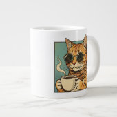 Cool Cat Coffee Retro Style Design for Cat Lovers ジャンボコーヒーマグカップ (正面右)