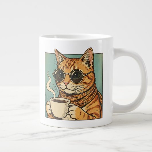 Cool Cat Coffee Retro Style Design for Cat Lovers ジャンボコーヒーマグカップ (右)
