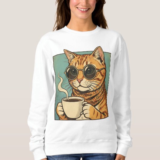 Cool Cat Coffee Retro Style Design for Cat Lovers スウェットシャツ (正面)