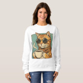 Cool Cat Coffee Retro Style Design for Cat Lovers スウェットシャツ (正面フル)