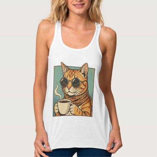 Cool Cat Coffee Retro Style Design for Cat Lovers タンクトップ (正面)