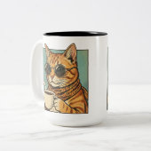 Cool Cat Coffee Retro Style Design for Cat Lovers ツートーンマグカップ (正面左)