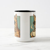 Cool Cat Coffee Retro Style Design for Cat Lovers ツートーンマグカップ (中央)