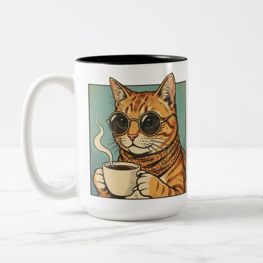 Cool Cat Coffee Retro Style Design for Cat Lovers ツートーンマグカップ (左)