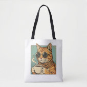 Cool Cat Coffee Retro Style Design for Cat Lovers トートバッグ (正面)