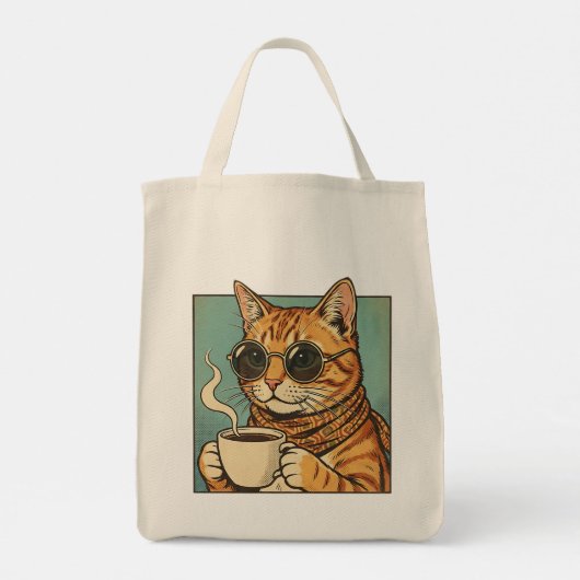 Cool Cat Coffee Retro Style Design for Cat Lovers トートバッグ (裏面)