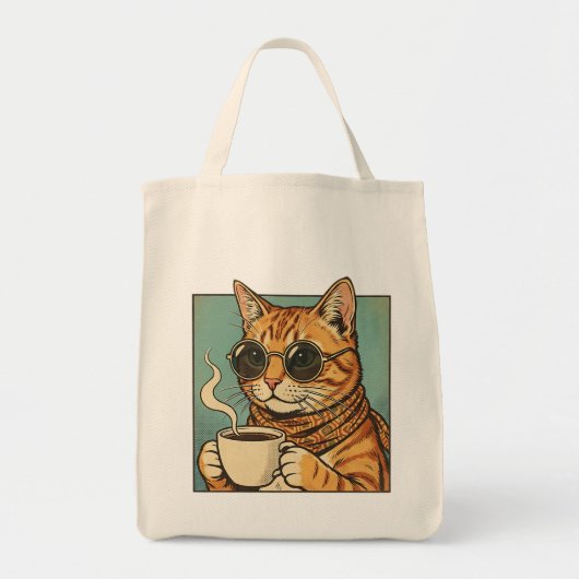 Cool Cat Coffee Retro Style Design for Cat Lovers トートバッグ (正面)