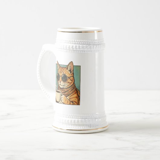 Cool Cat Coffee Retro Style Design for Cat Lovers ビールジョッキ (正面左)