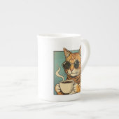Cool Cat Coffee Retro Style Design for Cat Lovers ボーンチャイナマグカップ (正面右)