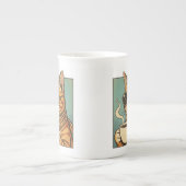 Cool Cat Coffee Retro Style Design for Cat Lovers ボーンチャイナマグカップ (正面)