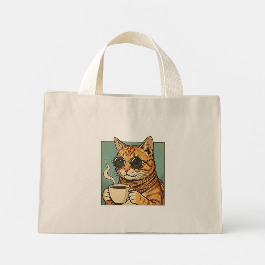 Cool Cat Coffee Retro Style Design for Cat Lovers ミニトートバッグ (裏面)