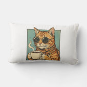 Cool Cat Coffee Retro Style Design for Cat Lovers ランバークッション (裏面)
