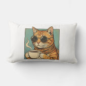Cool Cat Coffee Retro Style Design for Cat Lovers ランバークッション (正面)