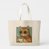 Cool Cat Coffee Retro Style Design for Cat Lovers ラージトートバッグ (裏面)