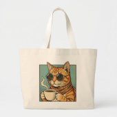 Cool Cat Coffee Retro Style Design for Cat Lovers ラージトートバッグ (正面)