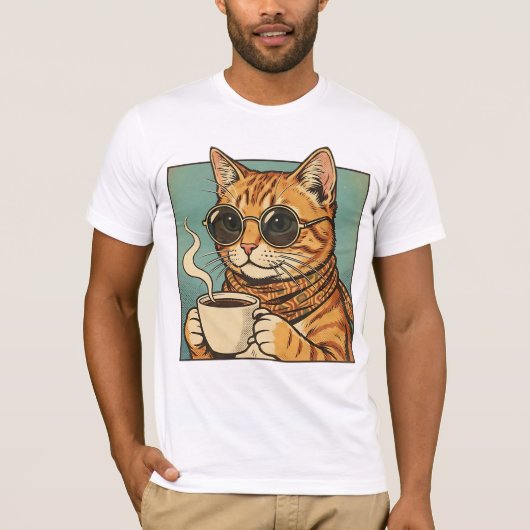 Cool Cat Coffee Retro Style Design for Cat Lovers Tシャツ (正面)