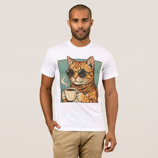 Cool Cat Coffee Retro Style Design for Cat Lovers Tシャツ (正面フル)