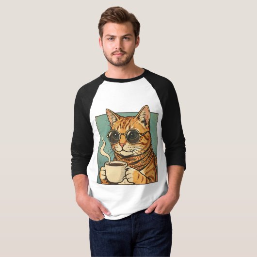 Cool Cat Coffee Retro Style Design for Cat Lovers Tシャツ (正面フル)