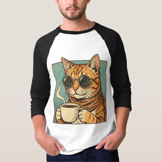 Cool Cat Coffee Retro Style Design for Cat Lovers Tシャツ (正面)
