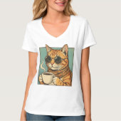Cool Cat Coffee Retro Style Design for Cat Lovers Tシャツ (正面)