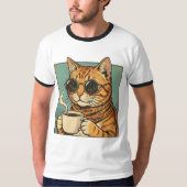 Cool Cat Coffee Retro Style Design for Cat Lovers Tシャツ (正面)