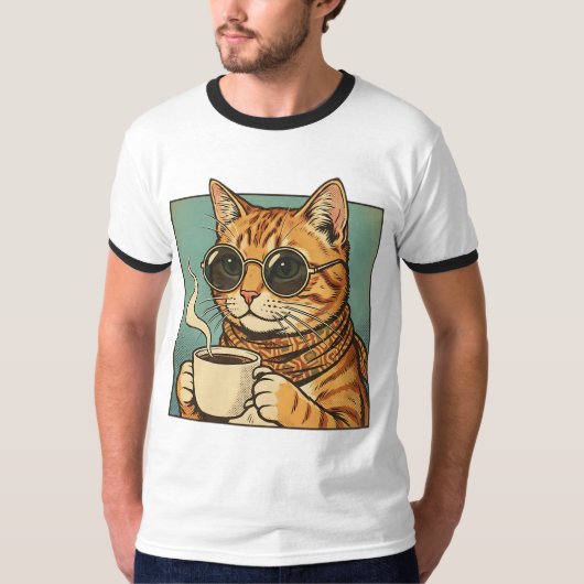Cool Cat Coffee Retro Style Design for Cat Lovers Tシャツ (正面)