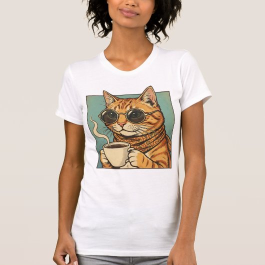 Cool Cat Coffee Retro Style Design for Cat Lovers Tシャツ (正面)
