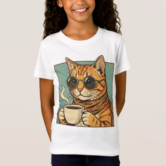 Cool Cat Coffee Retro Style Design for Cat Lovers Tシャツ (正面)