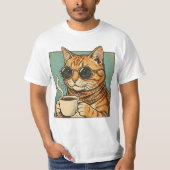 Cool Cat Coffee Retro Style Design for Cat Lovers Tシャツ (正面)