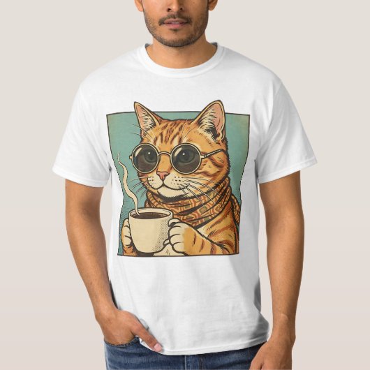Cool Cat Coffee Retro Style Design for Cat Lovers Tシャツ (正面)