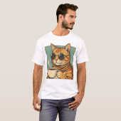 Cool Cat Coffee Retro Style Design for Cat Lovers Tシャツ (正面フル)