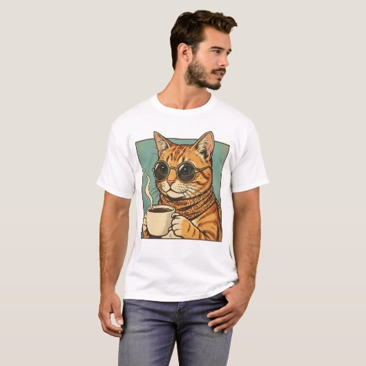 Cool Cat Coffee Retro Style Design for Cat Lovers Tシャツ (正面フル)