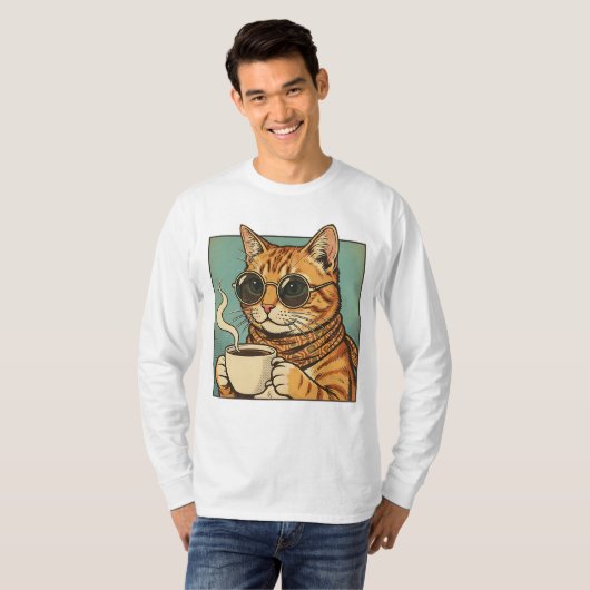 Cool Cat Coffee Retro Style Design for Cat Lovers Tシャツ (正面フル)